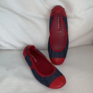 PRADA red/ denim ballet flat - size 38 / 7.5